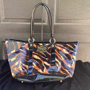 Betsey Johnson Betseyville Orange, Yellow & Black Tiger Print Patent Tote
